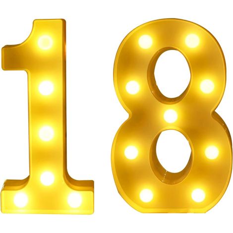 Panneau lumineux en forme de numéro 18, lumière LED pour décoration de 18e anniversaire, 21,8 cm, blanc chaud, fonctionne à piles, lumière décorative (1/4)
