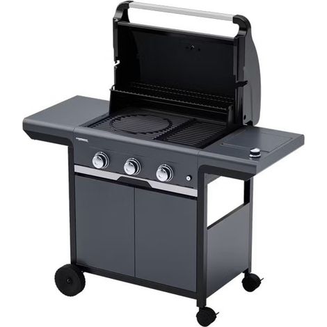 Campingaz 3138522135270 Select 3 EXSD Barbecue a gas 3 bruciatori in acciaio inox 9 kW fornello laterale 2,3 kW griglia 62x40 cm sistema Culinary Modular colore Nero