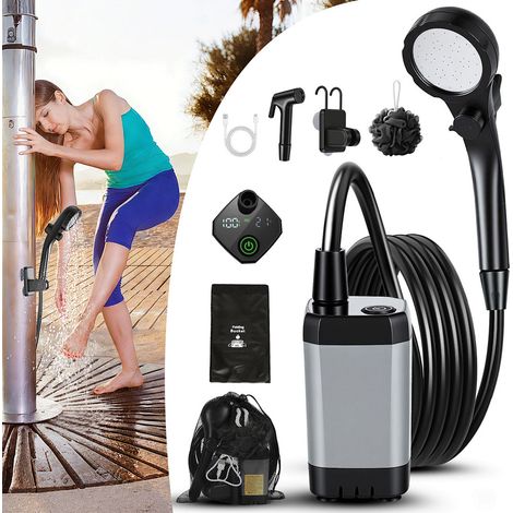 TolleTour Camping Dusche, 6000 mAh Tragbare Campingdusche mit 20L Falt-Eimer und Duschkopf, Außendusche für Garten, Camping, Haustier und Strand