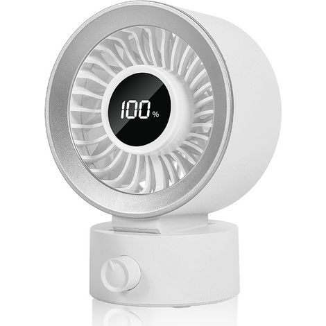 Ventilador de escritorio miniatura silencioso: Ventilador de escritorio recargable, diseño portátil, ángulo ajustable, color blanco. (1/5)