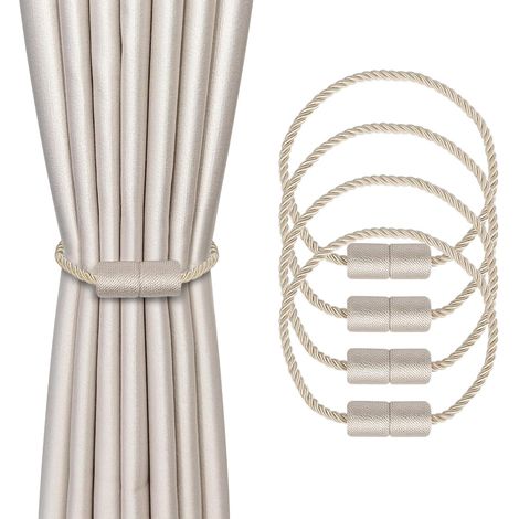 4 Pièces Magnétiques Embrasses de Rideaux Beige Tressées Boucle de Rideau Aimanté Attache Rideau Corde de Rideau - Accessoires de Rideaux pour la Décoration de la Maison (1/5)