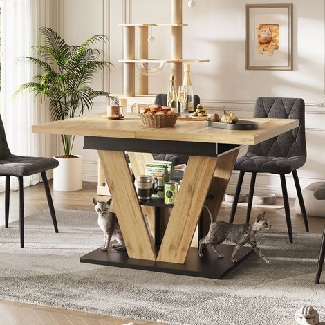 Esstisch MDF/Metall Naturholz 110-140x80x75 cm, ausziehbar mit Holzmaserung