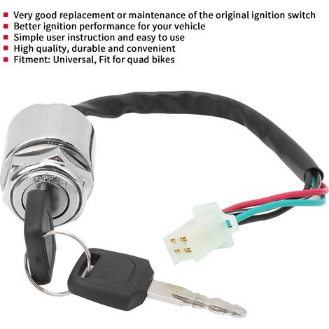 Démarreur d'allumage de moto, interrupteur d'allumage de moto de remplacement universel, livré avec 2 clés, vélo de saleté pratique pour vélo électrique de moto ATV. (1/5)