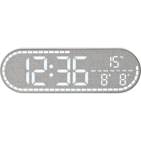 Horloge murale LED numérique – Réveil de bureau – Luminosité réglable – Affichage température et date – Gris (1/5)