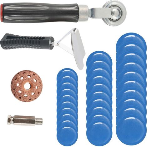 Kit de reparación de neumáticos de alta resistencia de 34 piezas con raspadores de acero y parches de goma para automóviles, motocicletas, camiones y cortadoras de césped. (1/5)