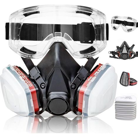 Halbmaske mit Filtern – Atemschutzmaske mit 10 Filterwattepads und Schutzbrille, geeignet für Malerarbeiten, Staub, Formaldehyd, Schleifen, Polieren und Holzbearbeitung.