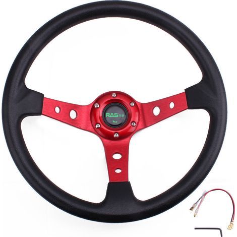 RASTP steering wheel for cars, modification parts, PU racing steering wheel, karting steering wheel for racing games - Red (1/4)