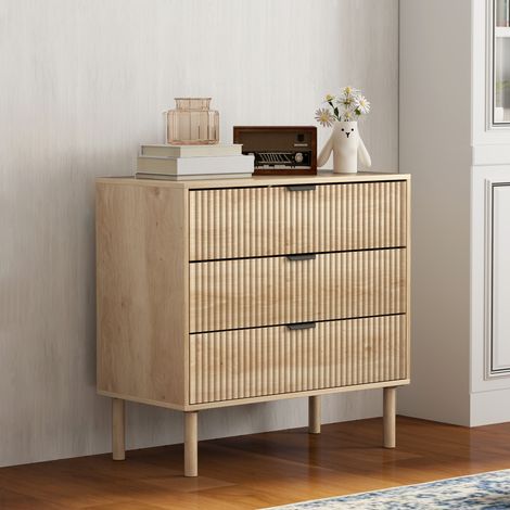 Commode en bois de style nordique à 3 tiroirs pour chambres et entrées. 80 x 40 x 77,5 cm. Chêne.