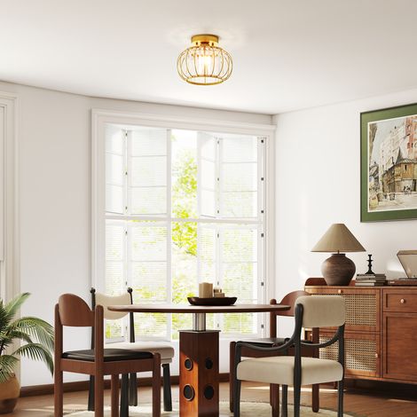 Moderne und minimalistische LED-Käfig-Deckenleuchte mit 18 Kristallen, LED-Kronleuchter aus Metall, Ø 27 x 19 cm, Gold