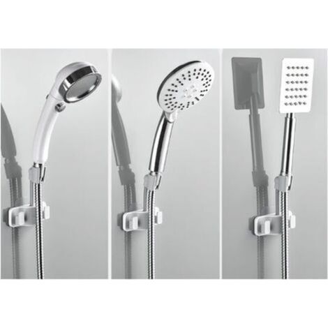 Supporto per soffione doccia bianco girevole a 360°, regolabile, autoadesivo, da parete, gancio per bagno, accessorio universale per il bagno. (1/4)