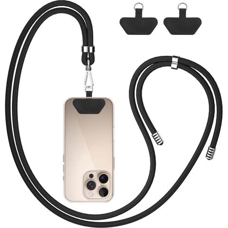 Lot de 3 cordons pour téléphone, lanyard universel sangle nylon pour portable couleur noir foncé utilisation quotidienne pratique (1/5)