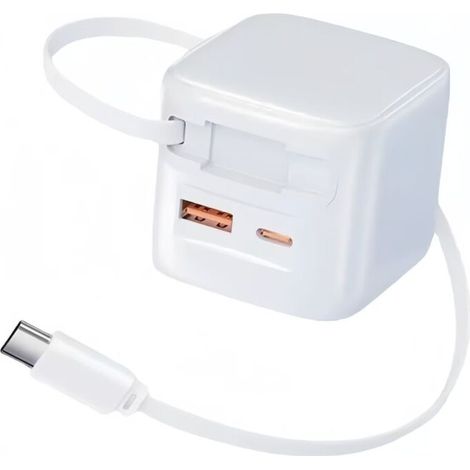 Chargeur GaN PD 30W prise européenne avec câble de recharge rétractable pour smartphone (1/5)