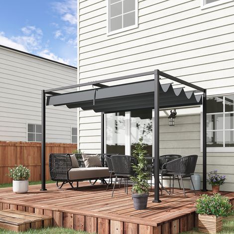 Pergola Outsunny, circa 3x2 m, padiglione da giardino con tetto regolabile, tetto in metallo per terrazza e giardino, colore grigio.