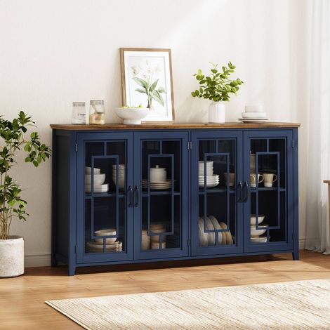 Küchensideboard 160 cm Blau aus MDF mit Glastüren und Kippschutz (1/5)