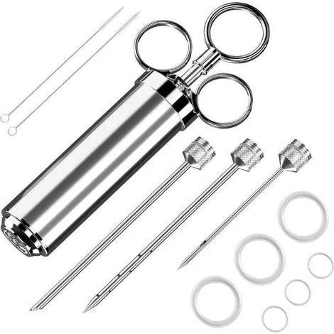 Seringue Alimentaire de Cuisine,Injecteur Marinade d'acier Inoxydable,injection Viande,Seringue à Marinade,60ML avec 3 Aiguilles (1/4)