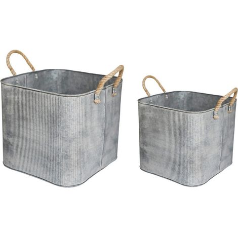 Outdoor Rope Handle Square Planter (Set of 2) - Galvanised