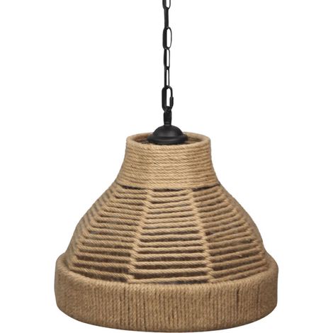 Suspension bohème Avera Ø37 E27 corde brune noire Polux (1/5)