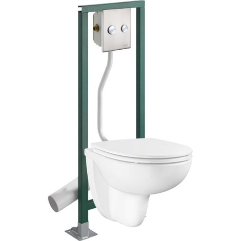 Pack WC suspendu sans bride GROHE Bau Ceramic  + Abattant frein de chute + Bâti-support autoportant PRESTO + Plaque chromée