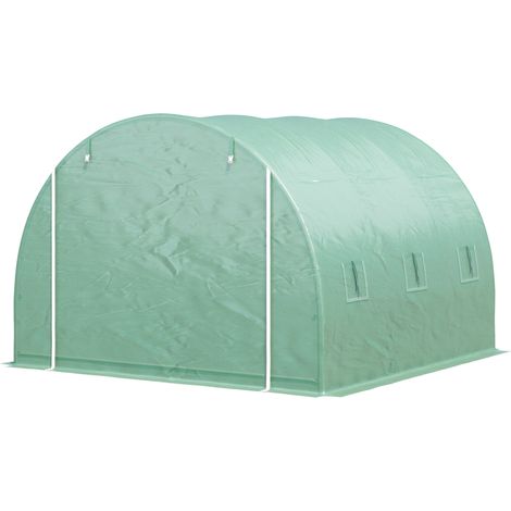 Serre de jardin tunnel 3x3x2m, abri de culture renforcé avec porte et 6 ouvertures, double paroi en polyéthylène et voile, armature métallique durable (1/5)