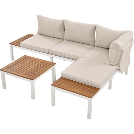 Salon de jardin 120x60cm,4 personnes, avec table basse ,beige (1/5)