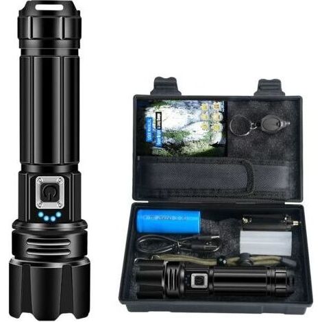 Ultrahelle LED-Taschenlampe, 3000 Lumen, wiederaufladbar, wasserdicht (IPX4), taktische Taschenlampe mit P70-LED, 5 Modi, zoombar, für Camping, Wandern und Notfallsituationen (Batterie nicht im Liefer (1/4)