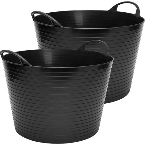 Garronda Flexibler Kunststoffkübel 2-Pack 26 L für Garten, Bau, Haushalt und Transport robuster Universalbehälter mit Griffen GD-0183, Schwarz