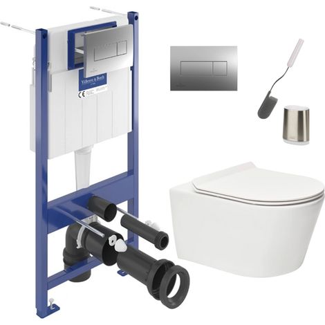ViConnect Pro S Pack WC bâti Villeroy & Boch + WC Swiss Aqua Technologies + abattant + plaque + brosse (VCNBREVIS2FL1CH) (1/5)