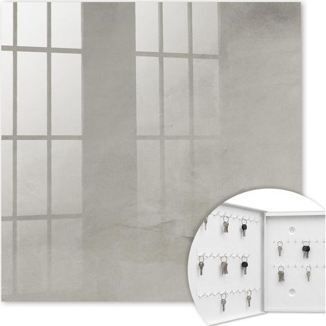 Armoire à clés - (30 cm x 30 cm) - Boîte à clés murale - Coffret de rangement pour clés - Couleur blanche - Ouverture vers la gauche - Pour maison et bureau - Texture grise (1/5)