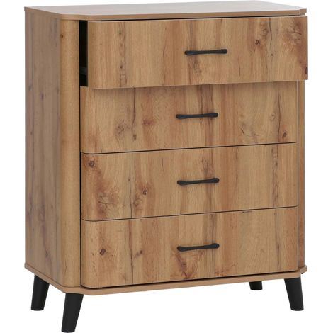 Commode HWC-P42, buffet, 4 tiroirs, MDF 92 x 80 x 40 cm - aspect chéne Wotan