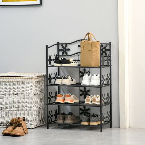 Meuble à chaussures 4 étagères en métal noir 59,5 x 30 x 92 cm HAVRYA (1/5)