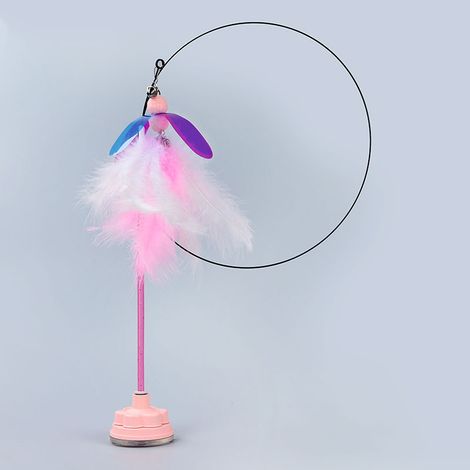 Katzenspielzeug, Saugnapf-Katzenangel, Katzen-Unterhaltungsstab, langer Saugnapfstab, ideal für vielbeschäftigte Katzenbesitzer - rosa Saugnapffeder.