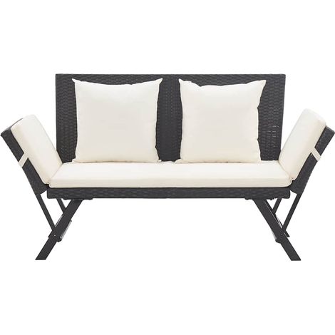 vidaXL Banco de jardín con cojines ratán sintético negro 176 cm (1/2)