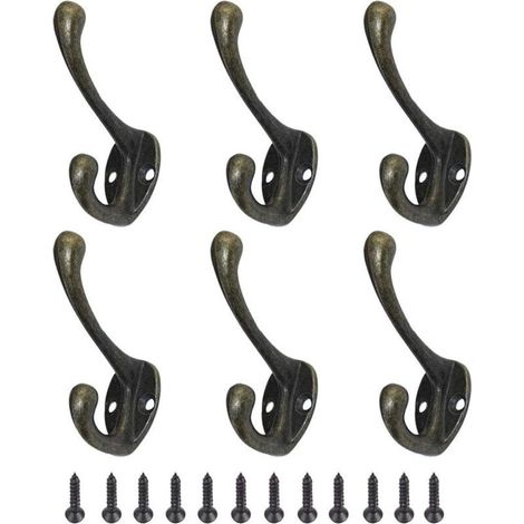 Lot de 6 crochets pour manteaux vintage en métal pour armoire, crochets rétro pour chapeaux, vêtements, crochets muraux avec vis, bronze, taille unique (1/5)