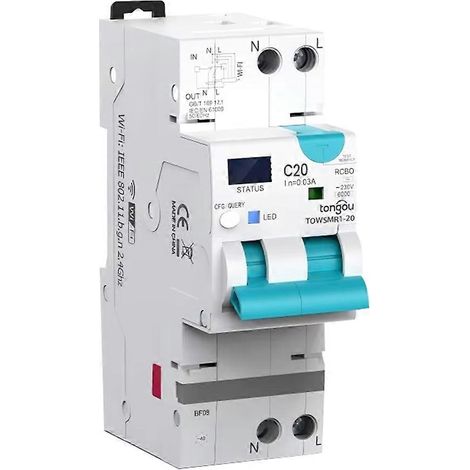 Disjoncteur intelligent WiFi TONGOU Tuya, disjoncteur différentiel avec protection contre les surintensités et les fuites de courant, 6 A-20 A (1/5)