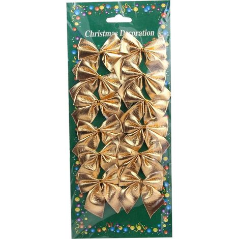 12 noeuds de décoration dorés pour couronnes de Noël, arbres de Noël et Nouvel An (50 mm) (1/3)