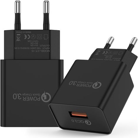 2 Pack Chargeur USB 5V 3A Adaptateur Prise Secteur Compatible avec écouteurs,Lecteur ebook,Lampe Table,Consoles Jeux,Routeur,Bluetooth Speaker,Lumières LED (Noir) (1/5)