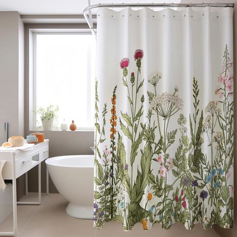 Rideau de Douche 180x180 cm Polyester Textile, et Anti Moisissure Lavable, Rideau de Baignoire avec 12 Anneaux (1/5)