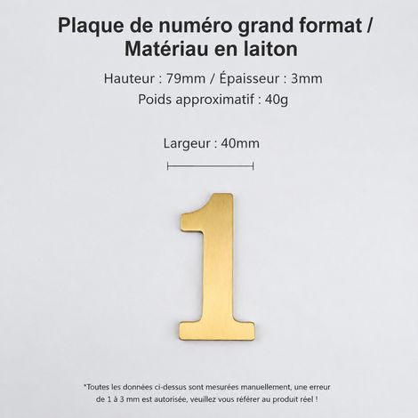 Numéro de maison chiffre 1 en laiton pur mat adhésif 8 cm t4911-8cm 1 8 × 4 × 0,3 cm 40 g – Livraison gratuite