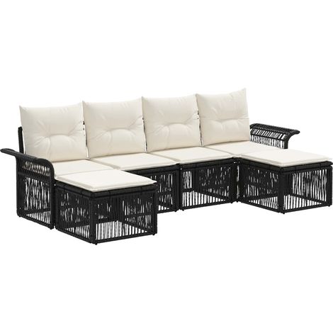 Gartensofa-set 6 pcs Schwarz Poly-Rattan vidaXL