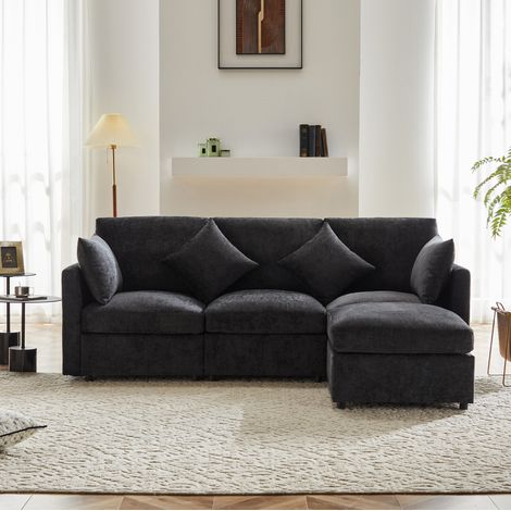 Sofá modular esquinero con puf móvil y 4 cojines OKMYHOME (1/5)