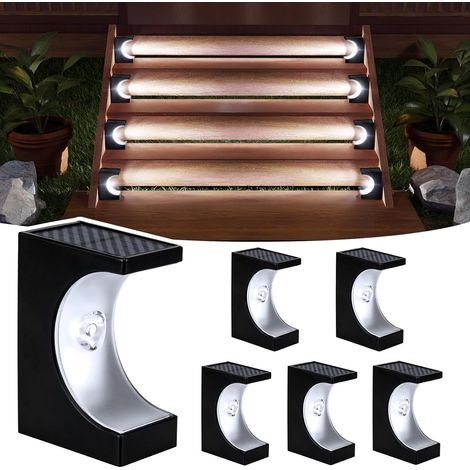 Lot de 6 lampes solaires d'escalier d'extérieur étanches IP65 avec allumage et arrêt automatiques pour escaliers, escaliers, terrasses (1/5)