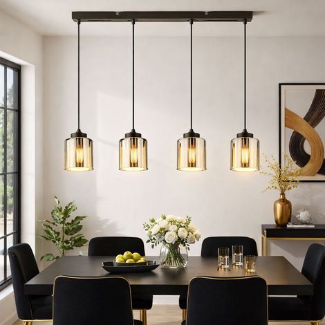 LED Hängeleuchte Glas verchromt Pendelleuchte schwarz-chrom Hängelampe Höhenverstellbar, Metall, 4x 9W 810Lm warmweiß, DxH 14x120 cm