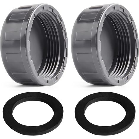 2 Pièces Bouchons Filetés PVC pour Tuyaux, avec Joint, G 1 1/2" 50 mm, Gris (1/5)