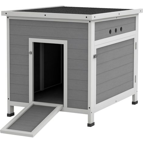 Maison en bois gris clair pour canards, oies ou poules, toit asphalte, sol amovible, porte ventilation, 63x82x76 cm, résistante aux intempéries pour le jardin.
