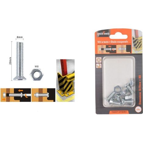 Kaela - Set 5 Pezzi Viti Vite A Testa A Croce Piatta 8x20 Mm Con Dado Esagonale M8 90947 - (1/3)