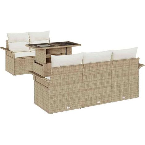 Ensemble de Canapé d'Extérieur 6 Pièces pour Jardin, Salon de Jardin en Rotin Tressé Beige, Mobilier de Terrasse Confortable et Durable (1/5)