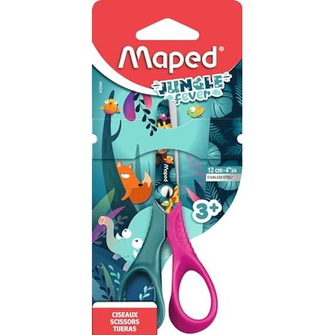 MAPED - CISEAUX POUR ENFANTS - CISEAUX JUNGLE FEVER - CISEAUX À BOUTS RONDS - LAMES 12 CM EN ACIER INOXYDABLE - ANNEAUX ERGONOMI