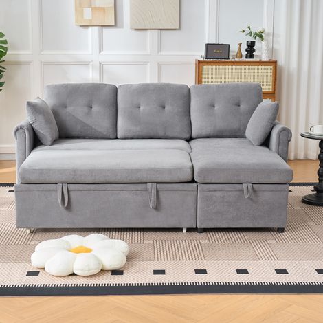 Sofá cama esquinero con almacenamiento, práctico sofá cama con espacio de almacenamiento, se puede montar desde ambos lados, sofá en forma de L en chenilla gris. (1/5)