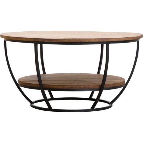 Made In Meubles – Table basse fixe en bois de manguier – Dimensions 44.5x86x86 cm – Structure métal noir – Style industriel moderne (1/5)