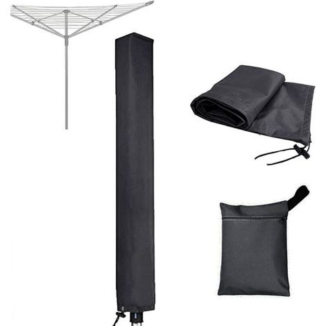 Funda para secadora giratoria, tejido Oxford 600D, impermeable, resistente a los rayos UV, resistente al desgarro, con cremallera y cordón (negro, 16 x 16 x 165 cm) (1/4)